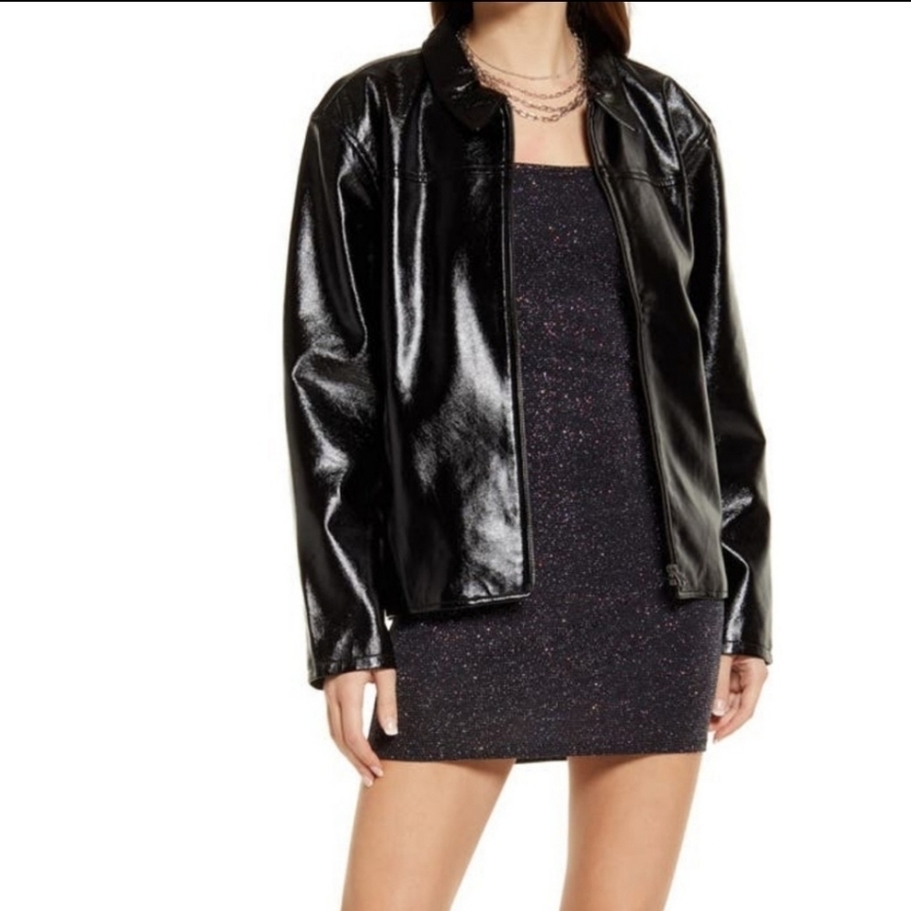 BP Faux Leather Moto Jacket Black XXS NWT Goth Grunge Matrix Y2K Moto
